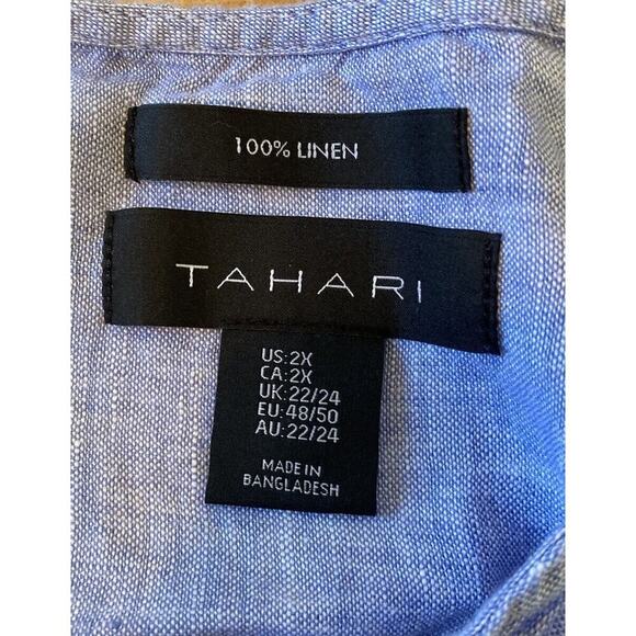 Tahari 100% Linen Button Up Shirt Size 2X Women’s Blue - Picture 3 of 7